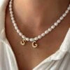 PEARL BUBBLE INITIAL NECKLACE 1 PEARL BUBBLE INITIAL NECKLACE -ALV Jewelry Shop Tezza 6618