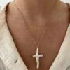 XL PEARL CROSS ON CHAIN NECKLACE