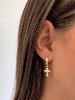 SMALL CROSS HUGGIE HOOPS -ALV Jewelry Shop image9